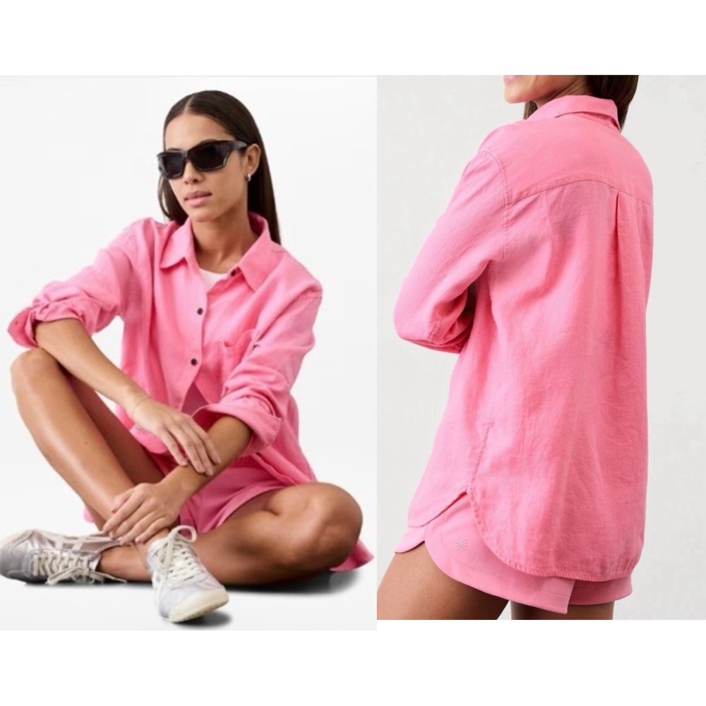 Women's Pink Button-Up Shirt - Relaxed Long Sleeve
